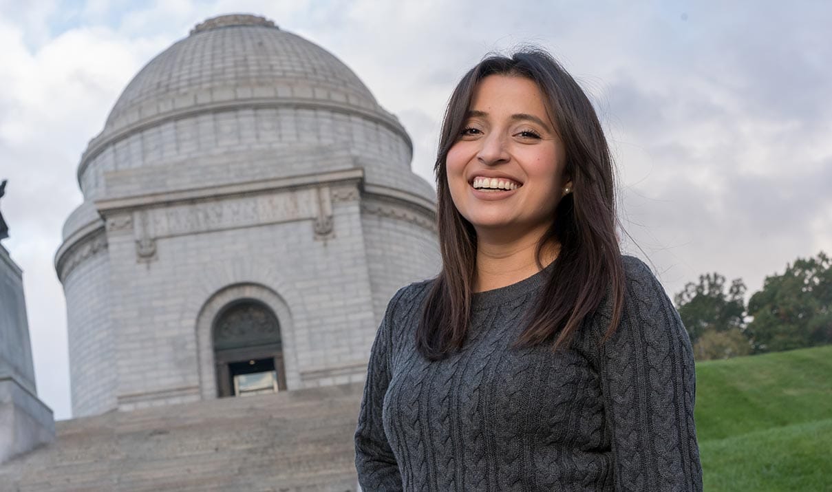 Picture of lady on Stark MHAR day in front of the McKinley monument.